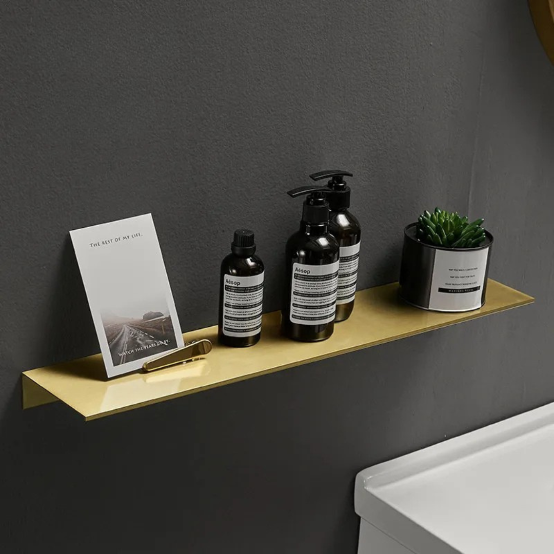 Ophelia Brushed Gold Bathroom Shelf in 24" x 5" size
