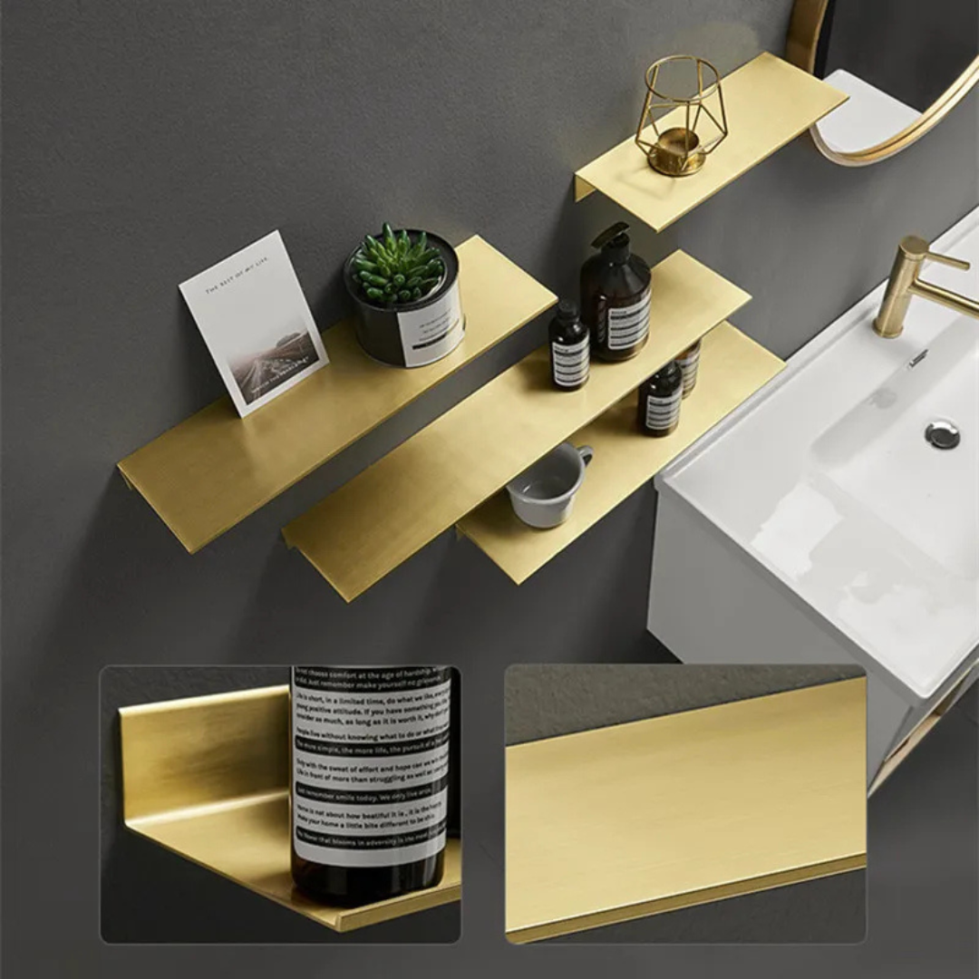 Ophelia Brushed Gold Bathroom Shelf all available sizes