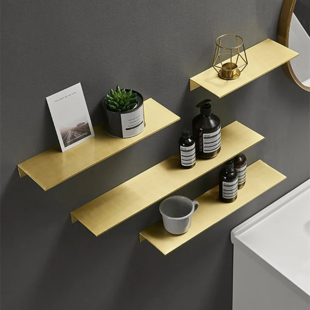 Ophelia Brushed Gold Bathroom Shelf all available sizes