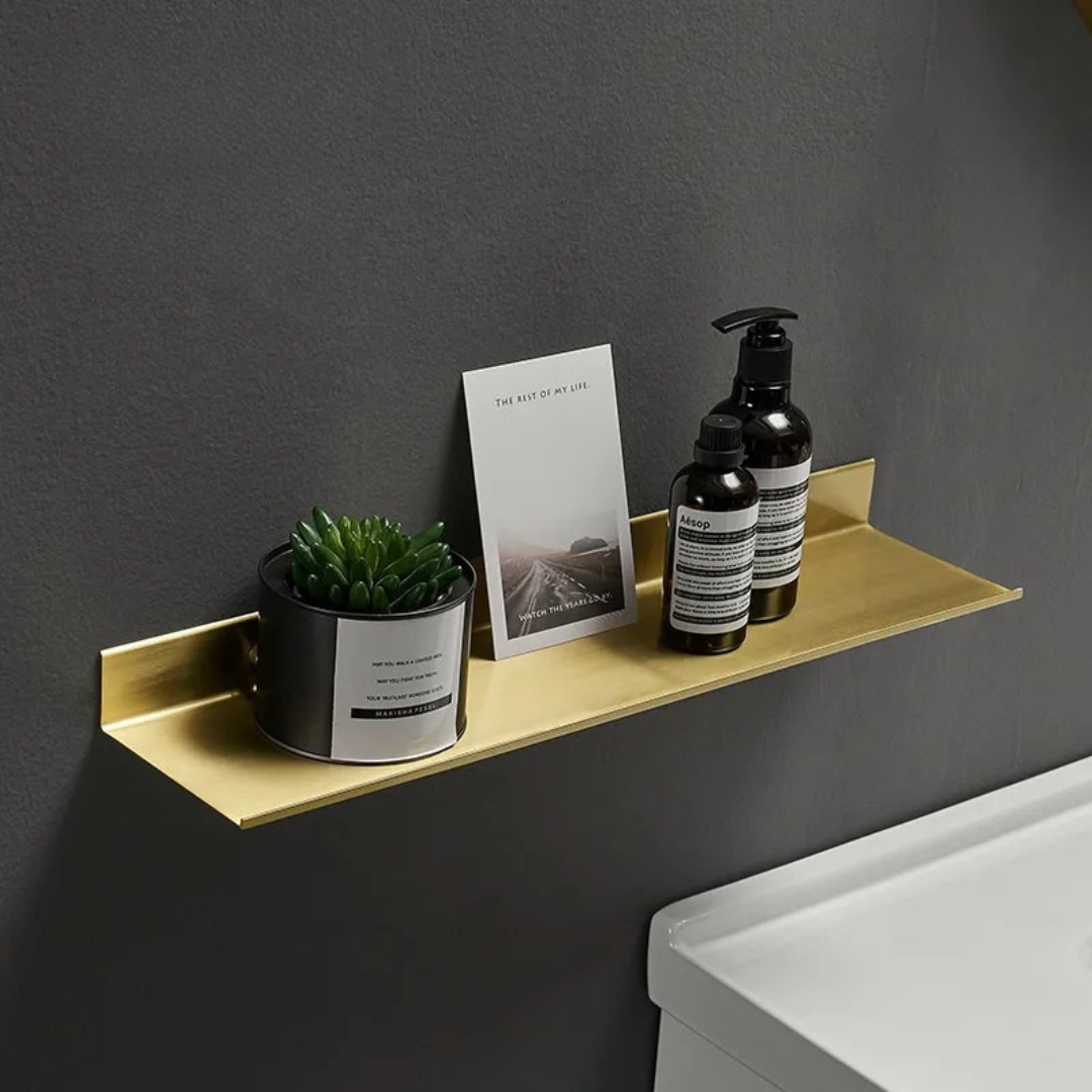 Ophelia Brushed Gold Bathroom Shelf in 20" x 5" size