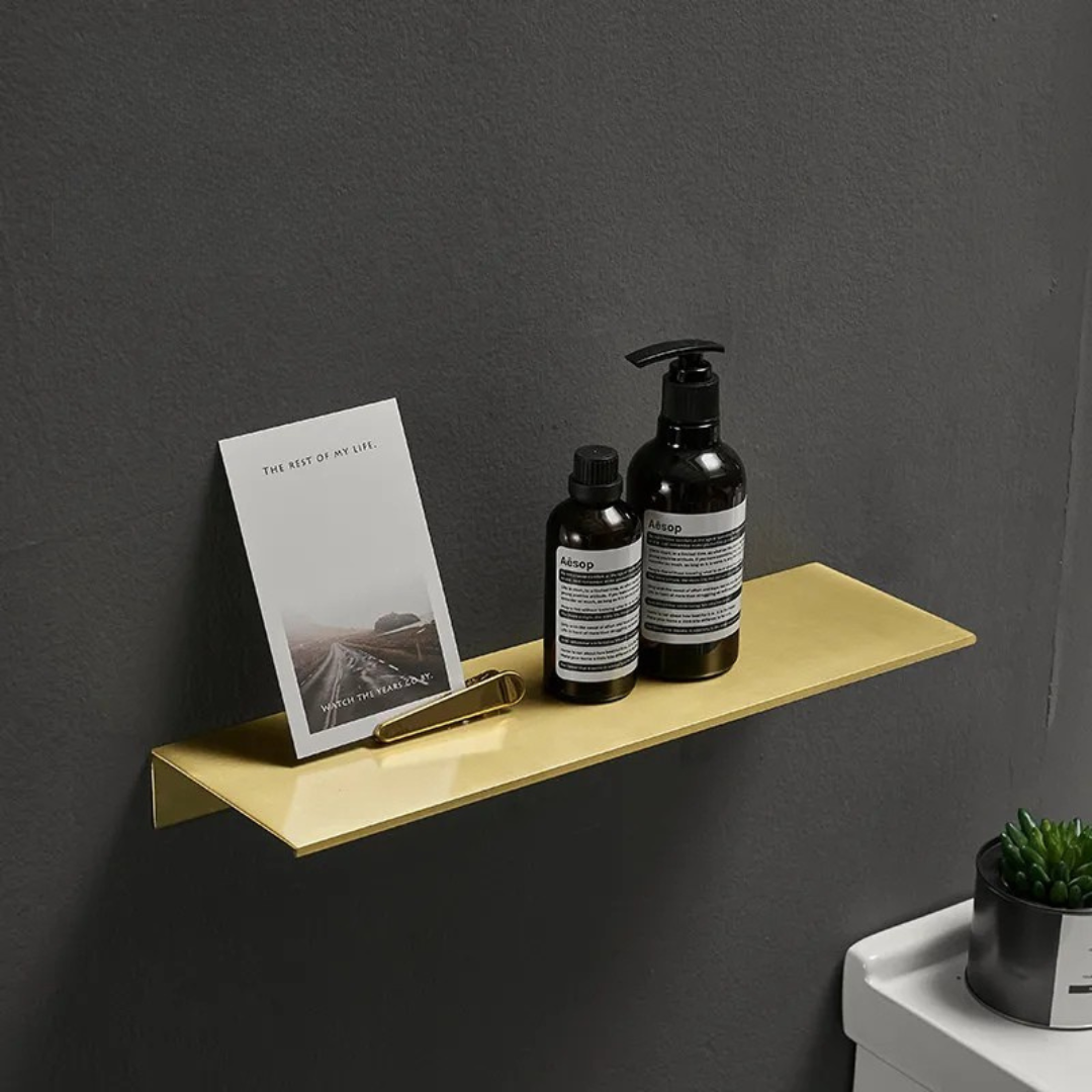 Ophelia Brushed Gold Bathroom Shelf in 16" x 5" size