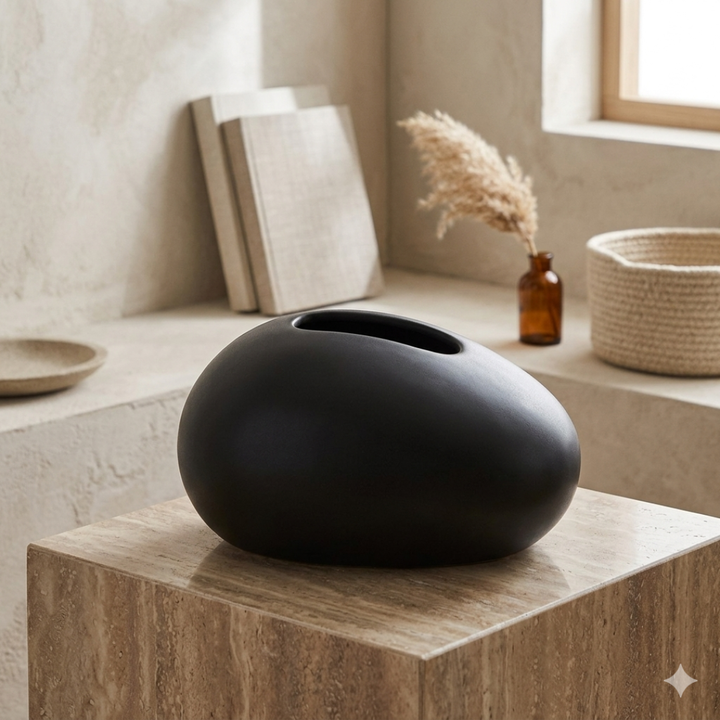 Pebble Form Ceramic Tissue Box in Black
