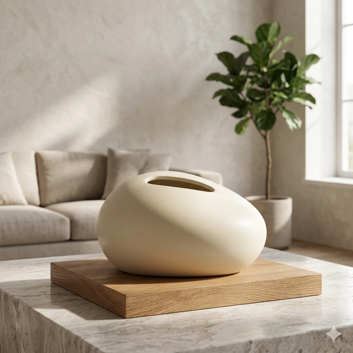 Pebble Form Ceramic Tissue Box in Bone