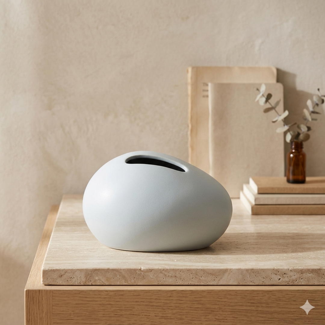 Pebble Form Ceramic Tissue Box in Gray