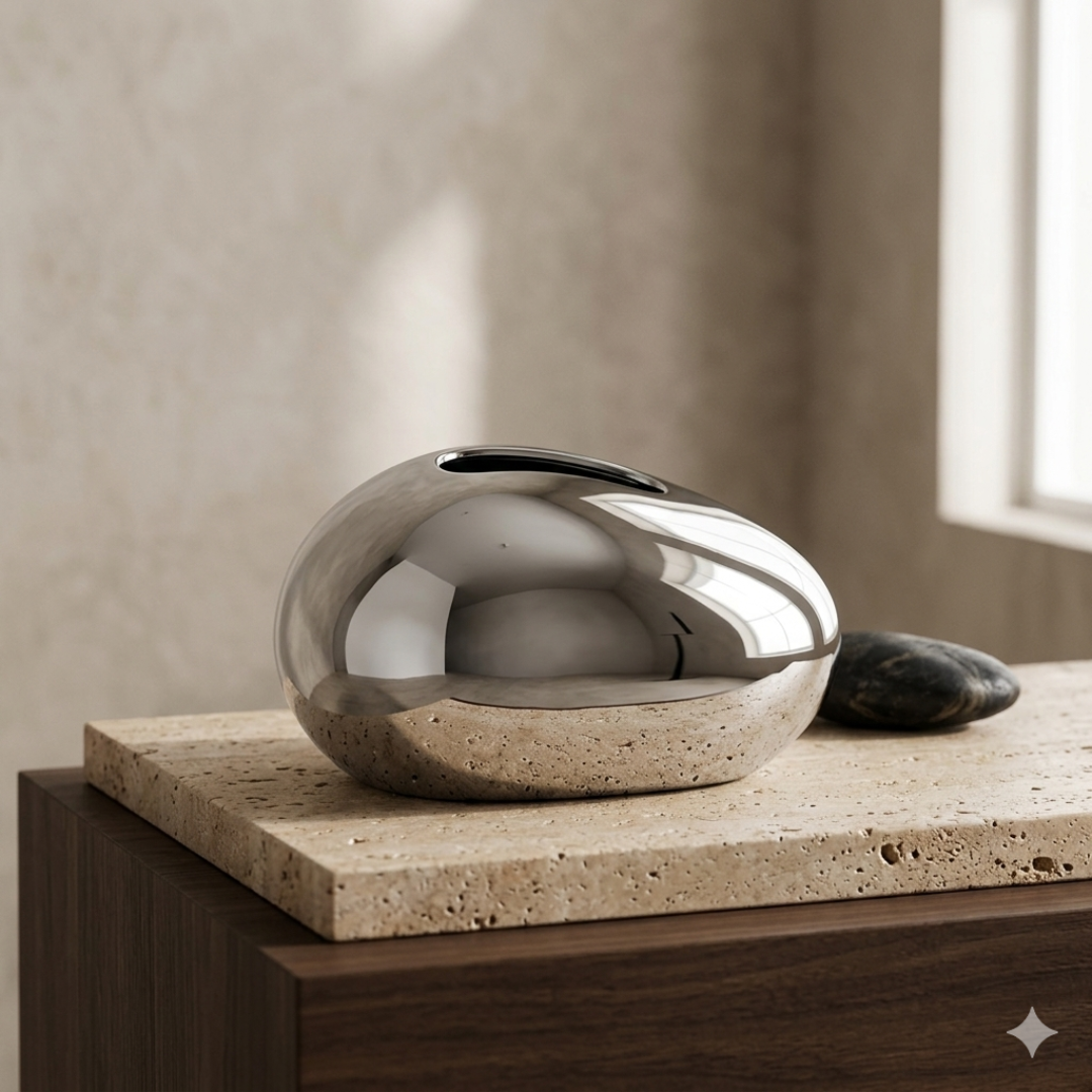 Pebble Form Ceramic Tissue Box in Silver