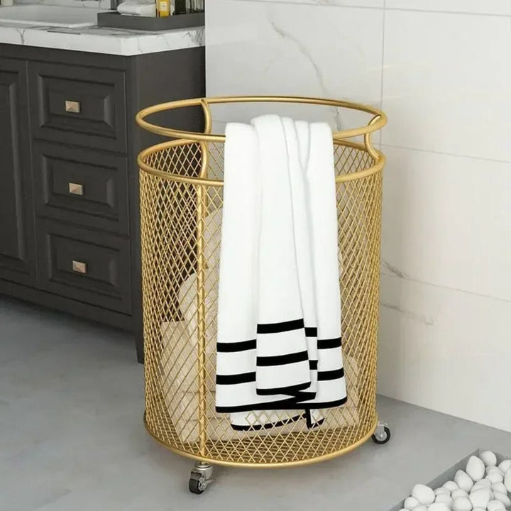 Orea luxe iron laundry basket, durable metal laundry hamper for modern home organization and storage