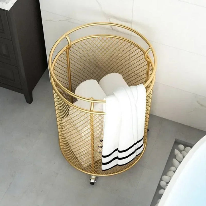 Orea luxe iron laundry basket, durable metal laundry hamper for modern home organization and storage