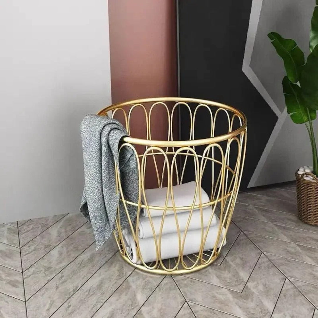 Orea luxe iron laundry basket, durable metal laundry hamper for modern home organization and storage