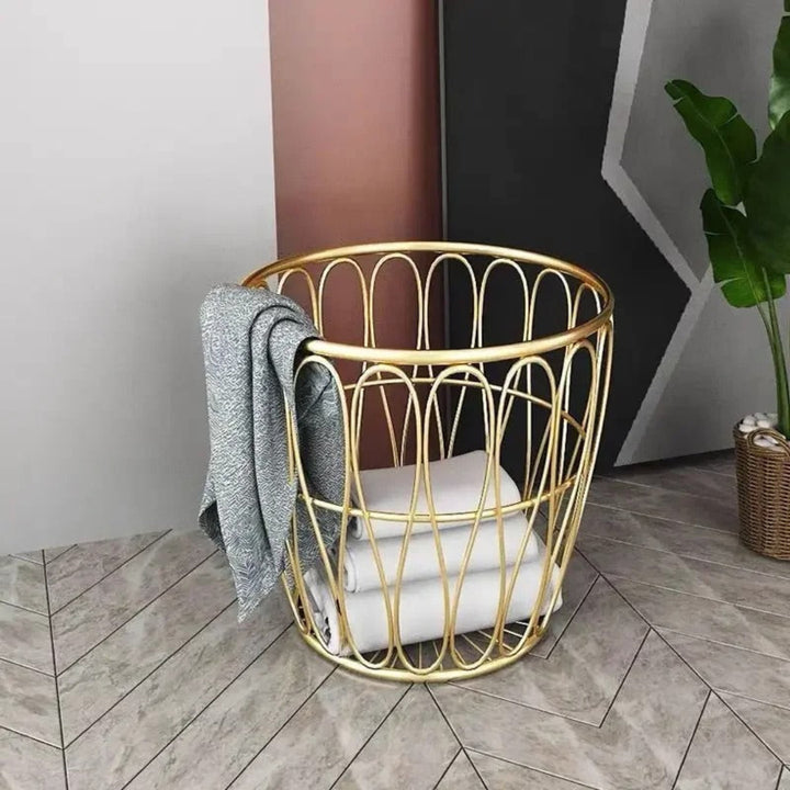 Orea luxe iron laundry basket, durable metal laundry hamper for modern home organization and storage