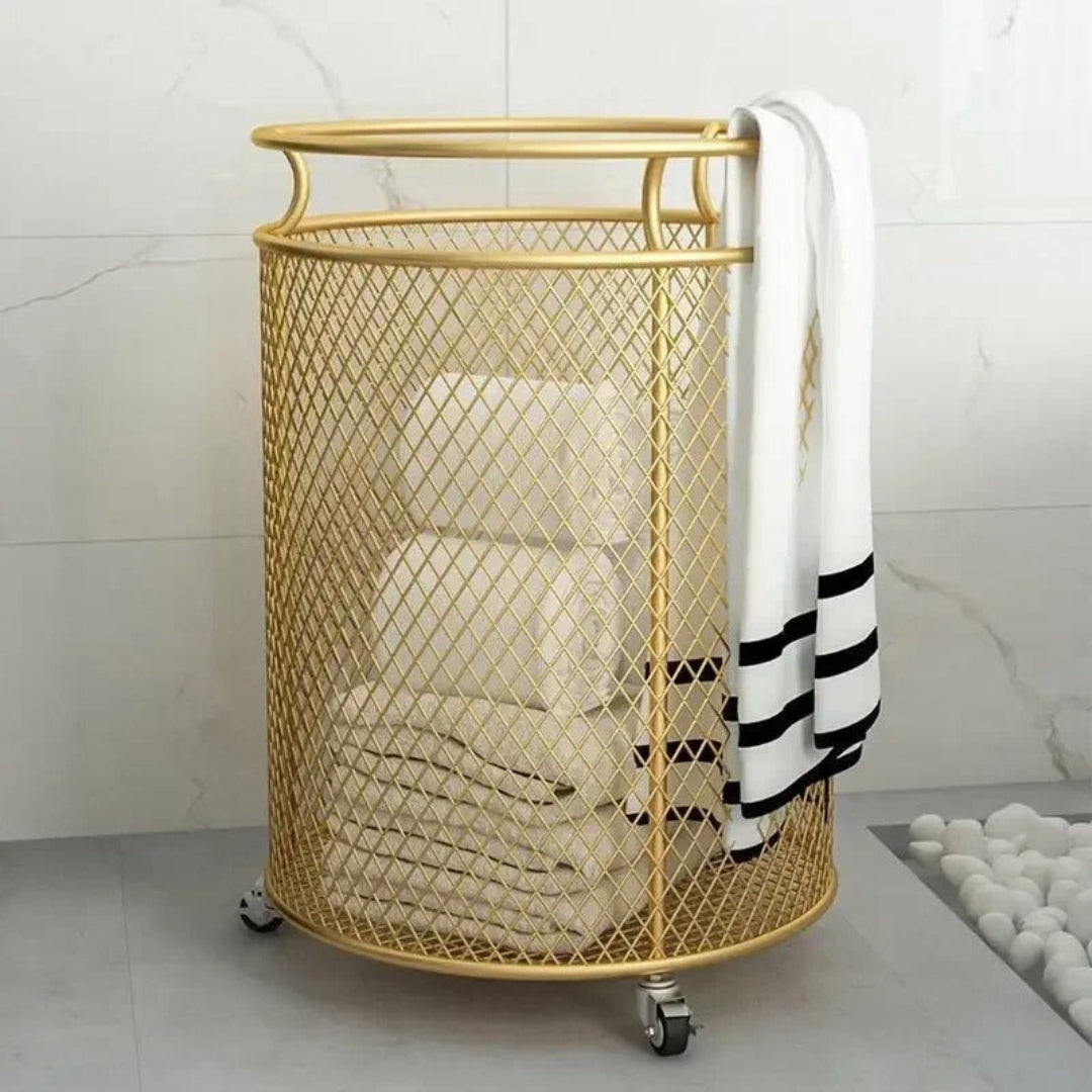 Orea luxe iron laundry basket, durable metal laundry hamper for modern home organization and storage