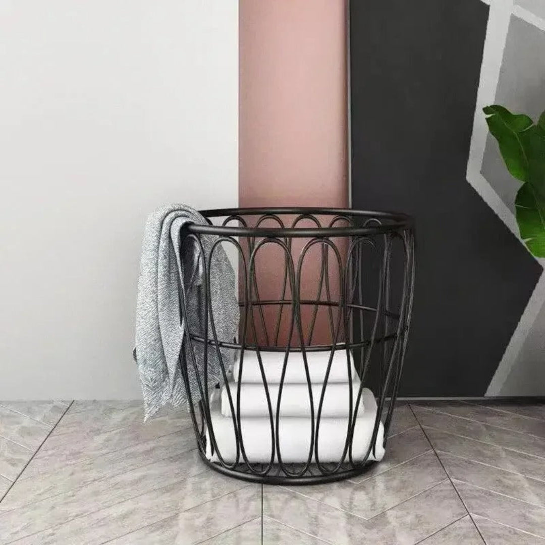 Orea luxe iron laundry basket, durable metal laundry hamper for modern home organization and storage