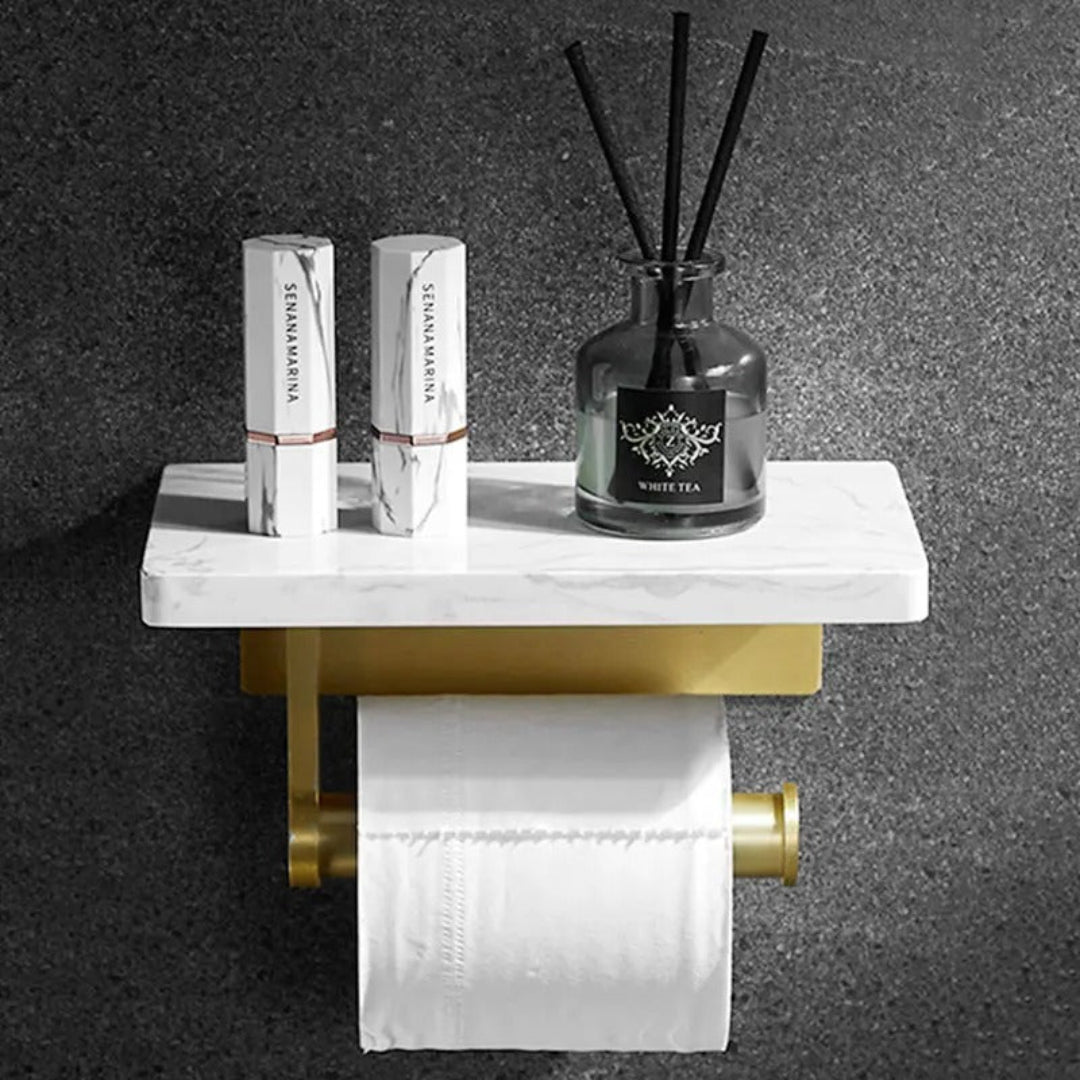 Sculpted marble toilet paper holder, modern bathroom accessory with elegant marble design