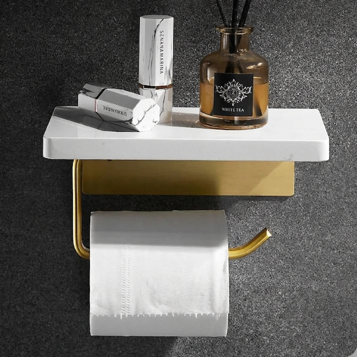 Sculpted marble toilet paper holder, modern bathroom accessory with elegant marble design