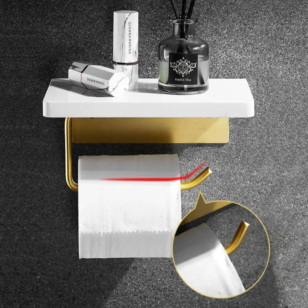 Sculpted marble toilet paper holder, modern bathroom accessory with elegant marble design