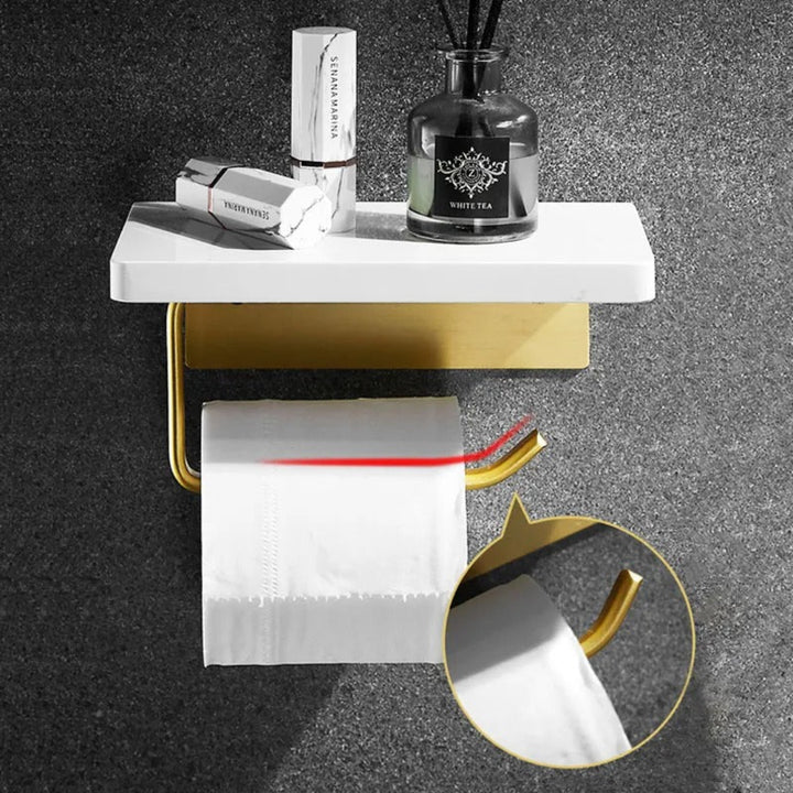Sculpted marble toilet paper holder, modern bathroom accessory with elegant marble design