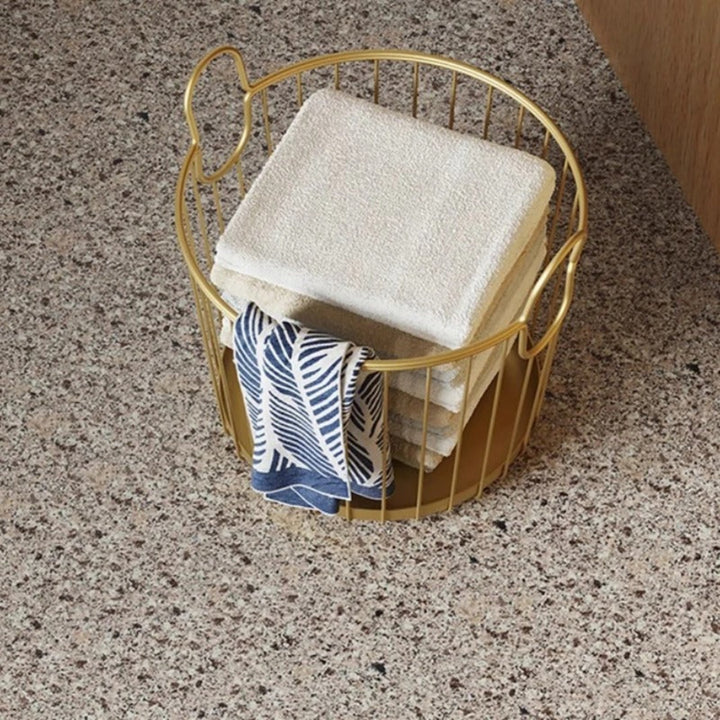 Velour arc iron laundry basket, stylish metal laundry hamper for bedroom, bathroom, or laundry room use